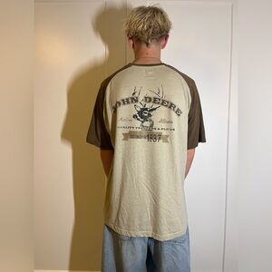 John Deere Men's Brown and Cream Short Sleeve Tee